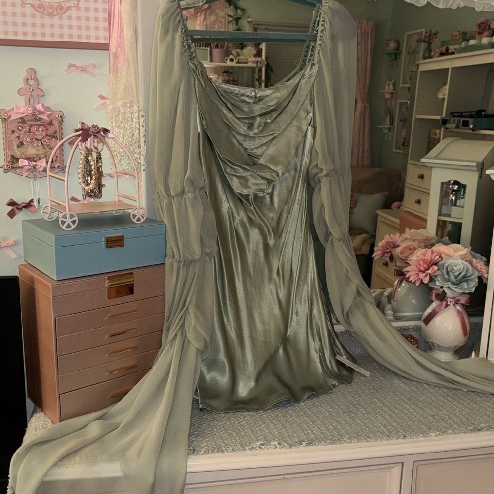 For Love & Lemons sage green long sleeve elven dress - Picture 2 of 10